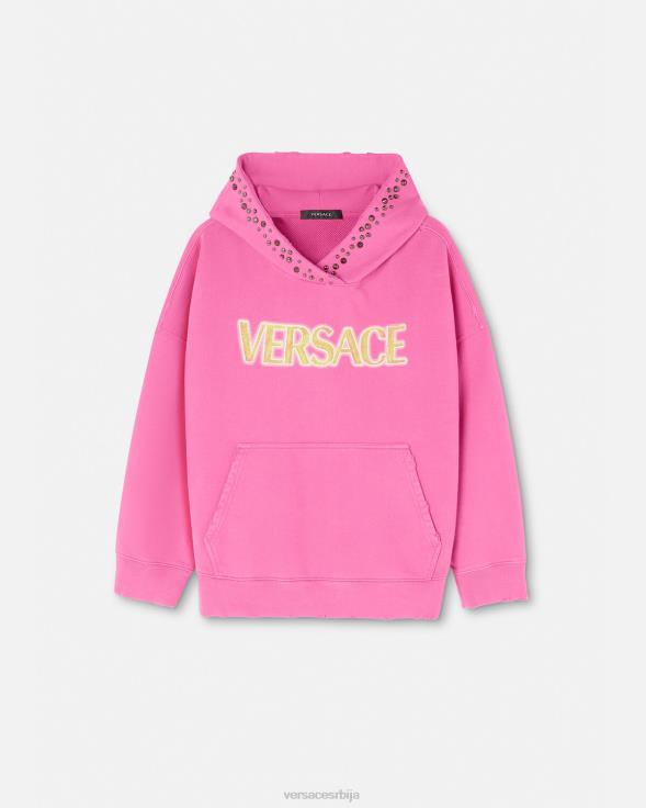 Жене Versace розе дуксерица са дистрессед логом одећу 2DJLH143
