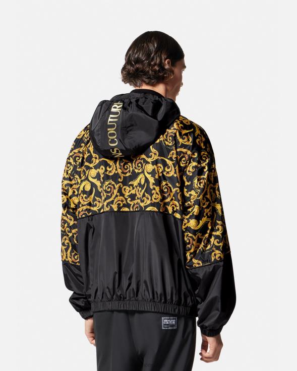 мушкарци Versace црно злато скетцх цоутуре јакна са капуљачом одећу 2DJLH2380