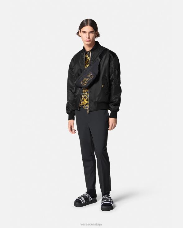 мушкарци Versace црно злато лого цоутуре бомбер јакна одећу 2DJLH2417