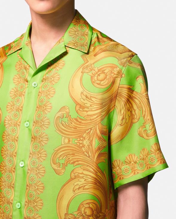 мушкарци Versace златно и зелено свилена кошуља бароццо 660 одећу 2DJLH1317