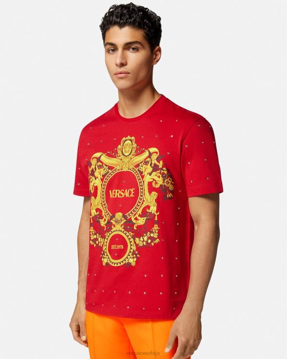 мушкарци Versace црвена мајица са барокним кристалима одећу 2DJLH1401