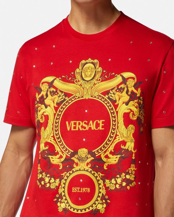 мушкарци Versace црвена мајица са барокним кристалима одећу 2DJLH1401