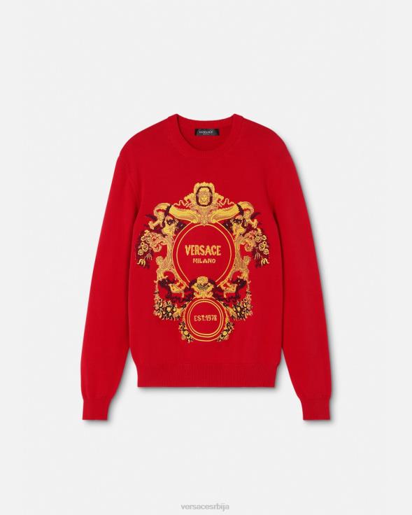 мушкарци Versace црвена барокни интарзија везени џемпер одећу 2DJLH1345